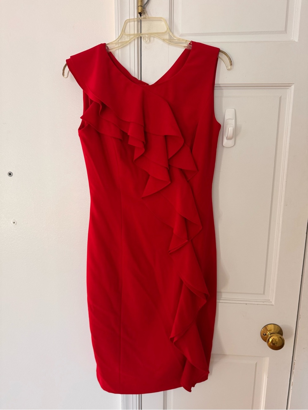 Calvin Klein Red Ruffle Sheath Midi Dress